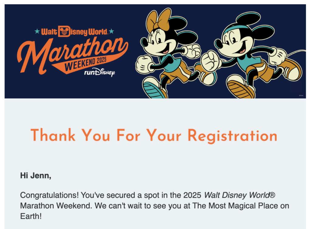 runDisney confirmation email